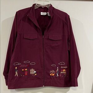 Christopher & Banks - 1x, Burgandy Embroidered Fall Themed Jacket